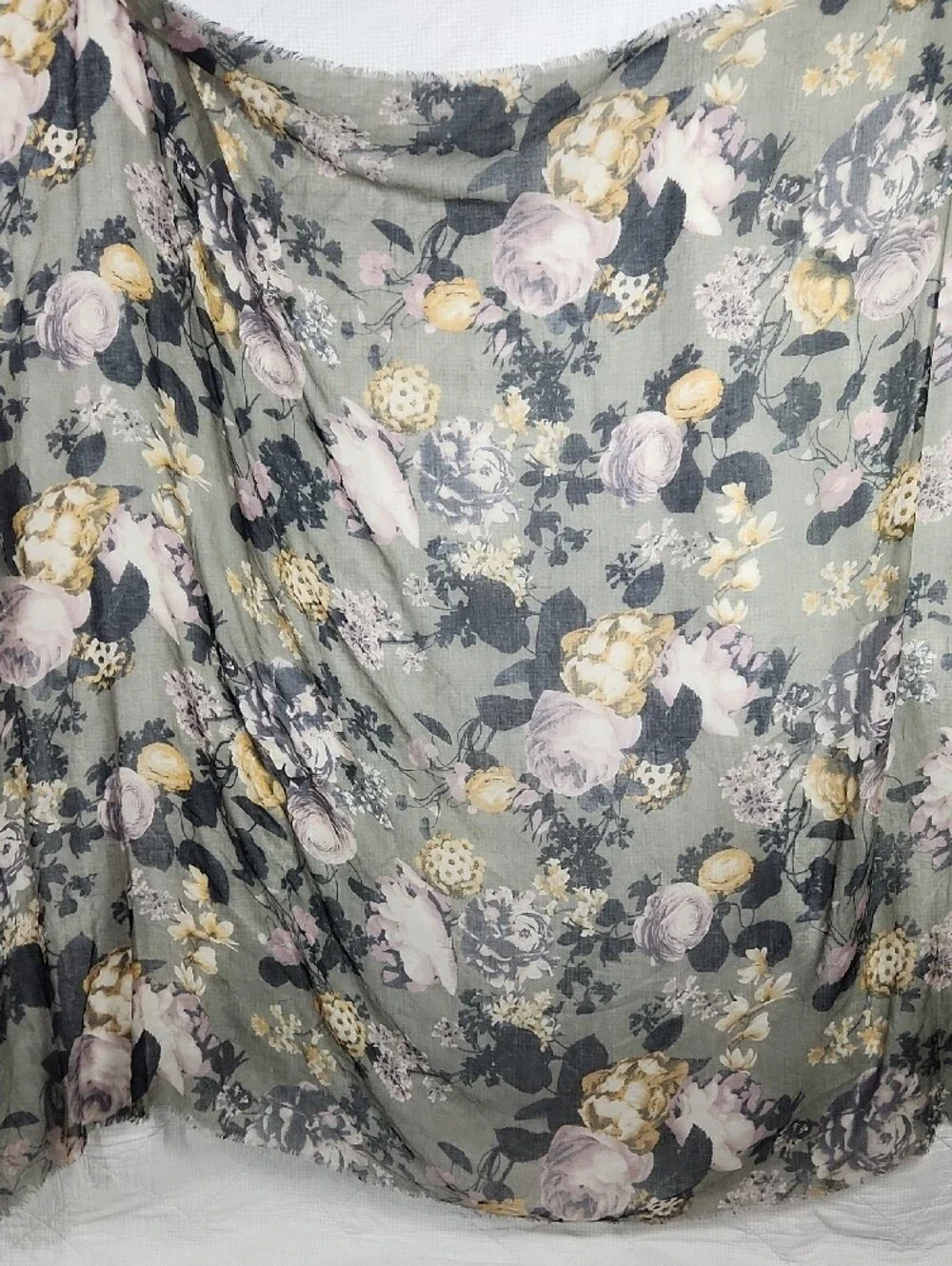 Floral Wrap Scarf in Olive Green, Pink & Yellow